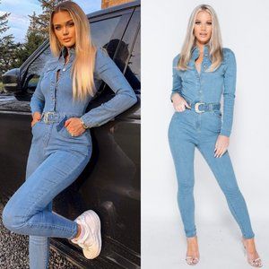 Long Sleeve Denim Jeans Jumpsuit Playsuit Jumper